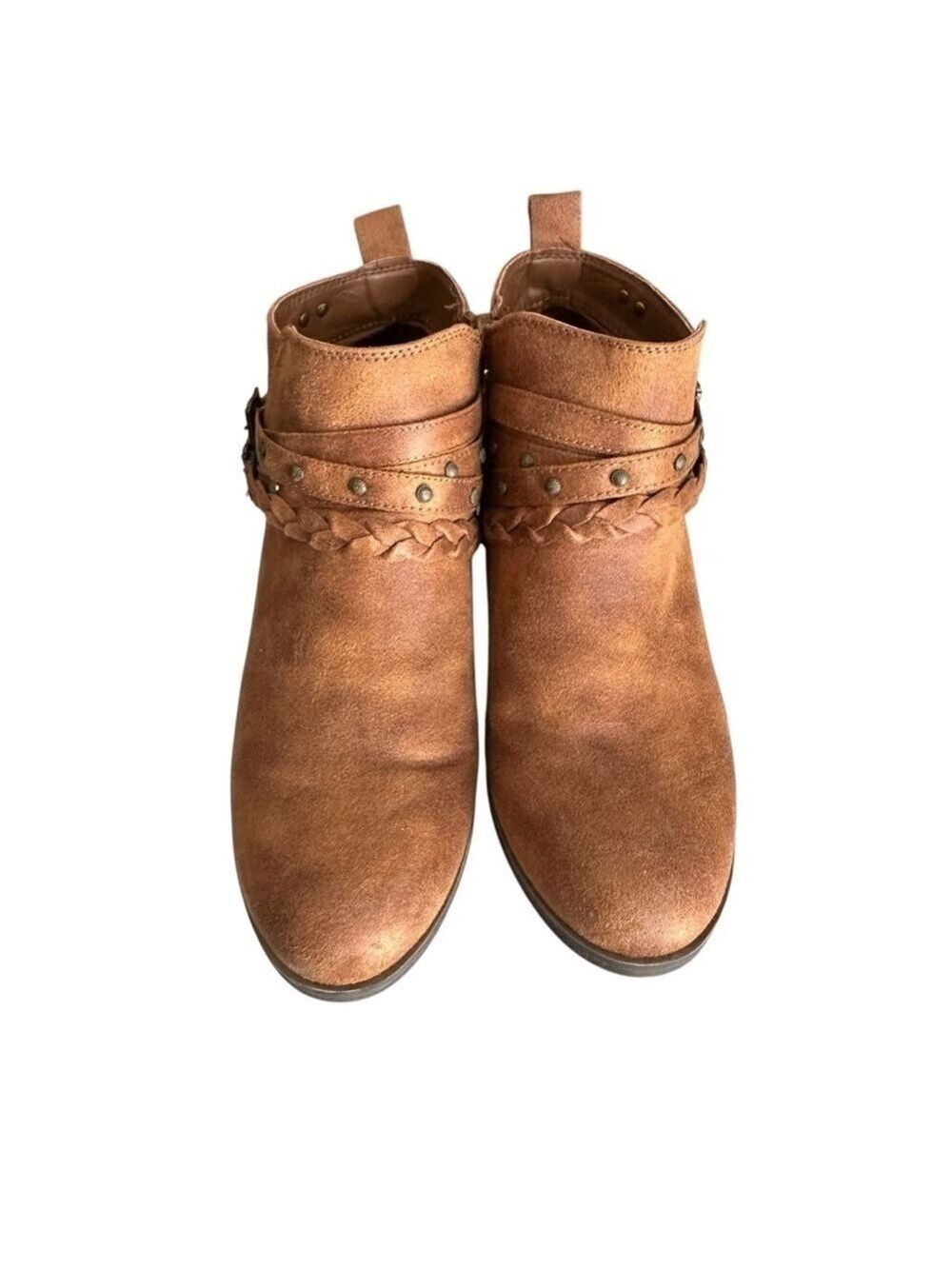 Sugar Tinworker Cognac Faux Suede Heeled Brown Zip Up Ankle Booties Women’s 8.5M - Picture 2 of 9